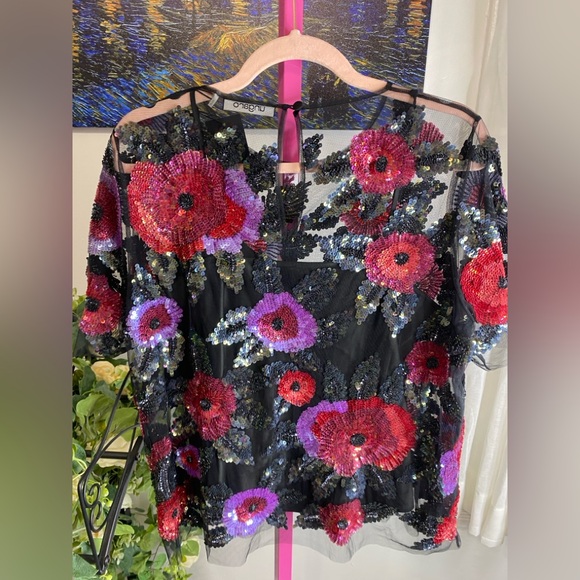 NWT MORGAN FLORAL EMBELLISHED BLOUSE IN ROSE MULTI - Picture 3 of 8